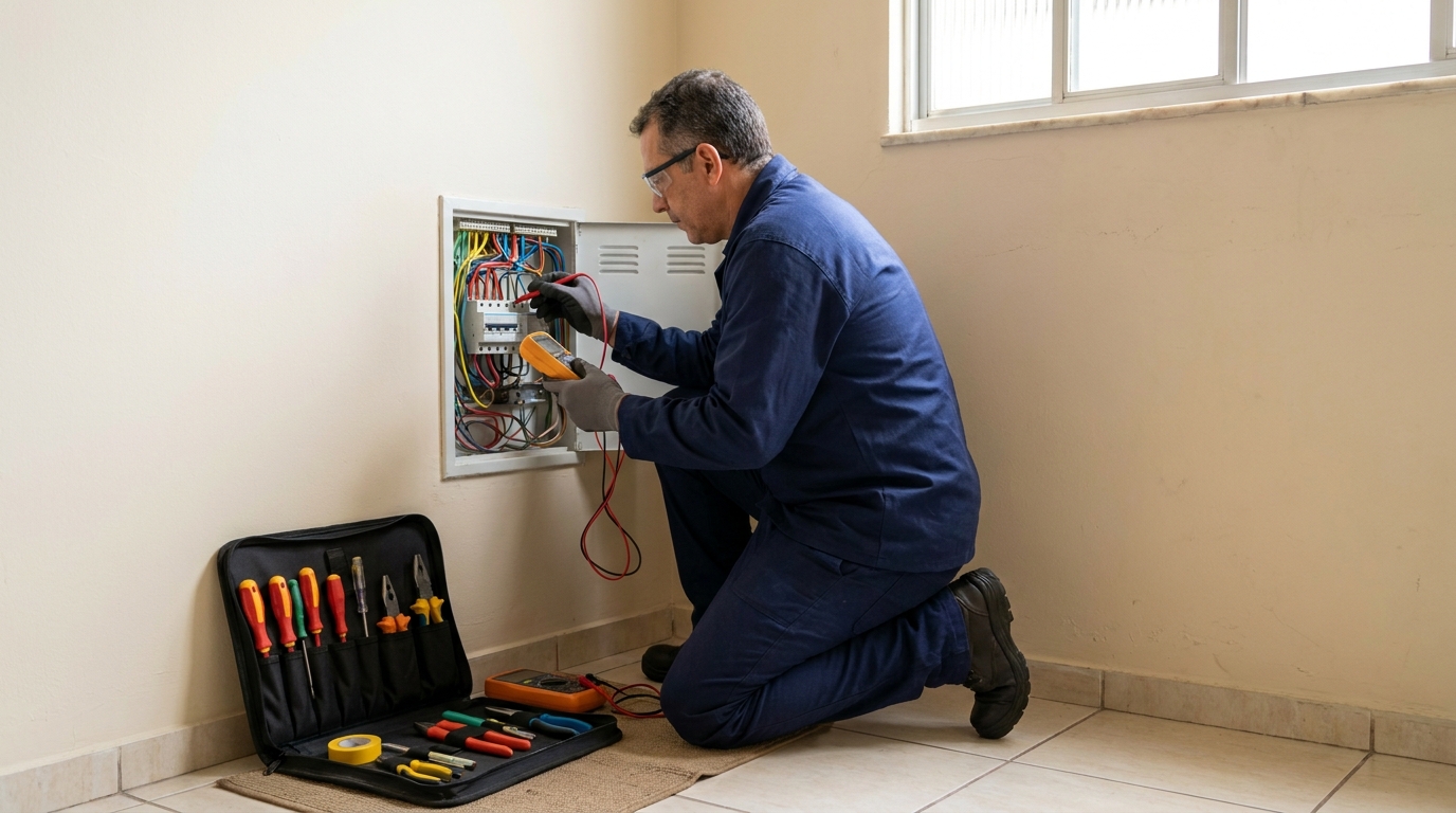 Eletricista atendendo em residência em Franca‑SP