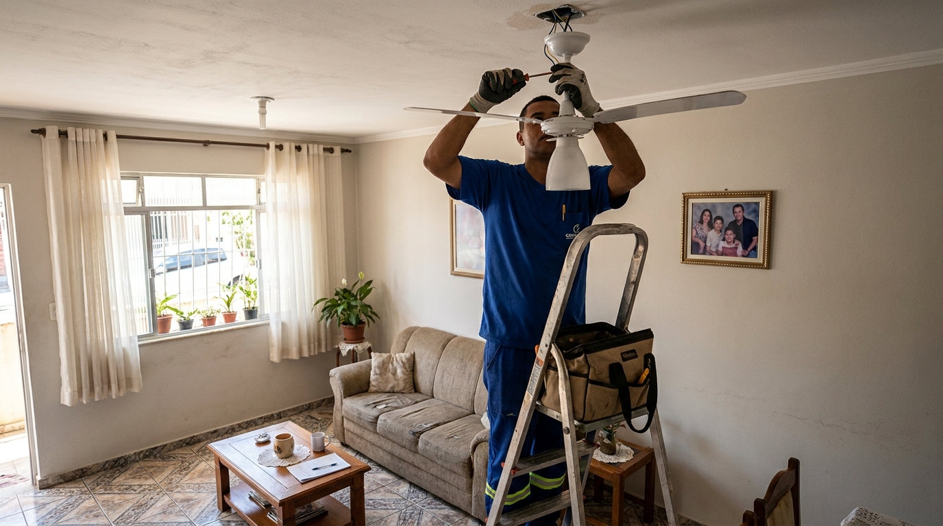 Instalacao de ventilador de teto residencial em Franca‑SP
